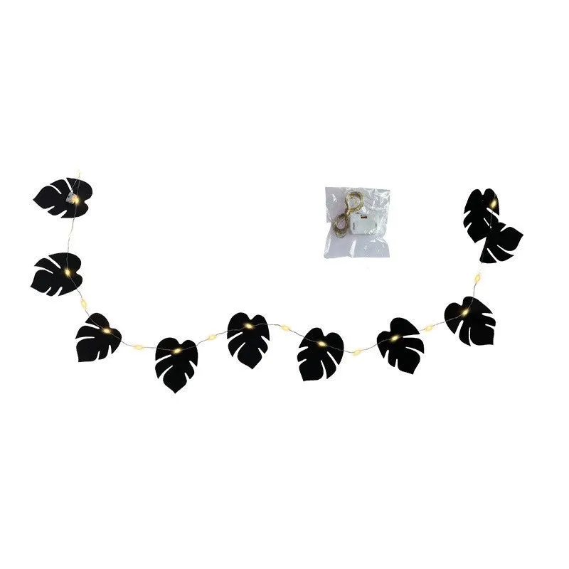 Bulk Black Halloween Tropical Palm Monstera Leaves Garland String Lights Wholesale