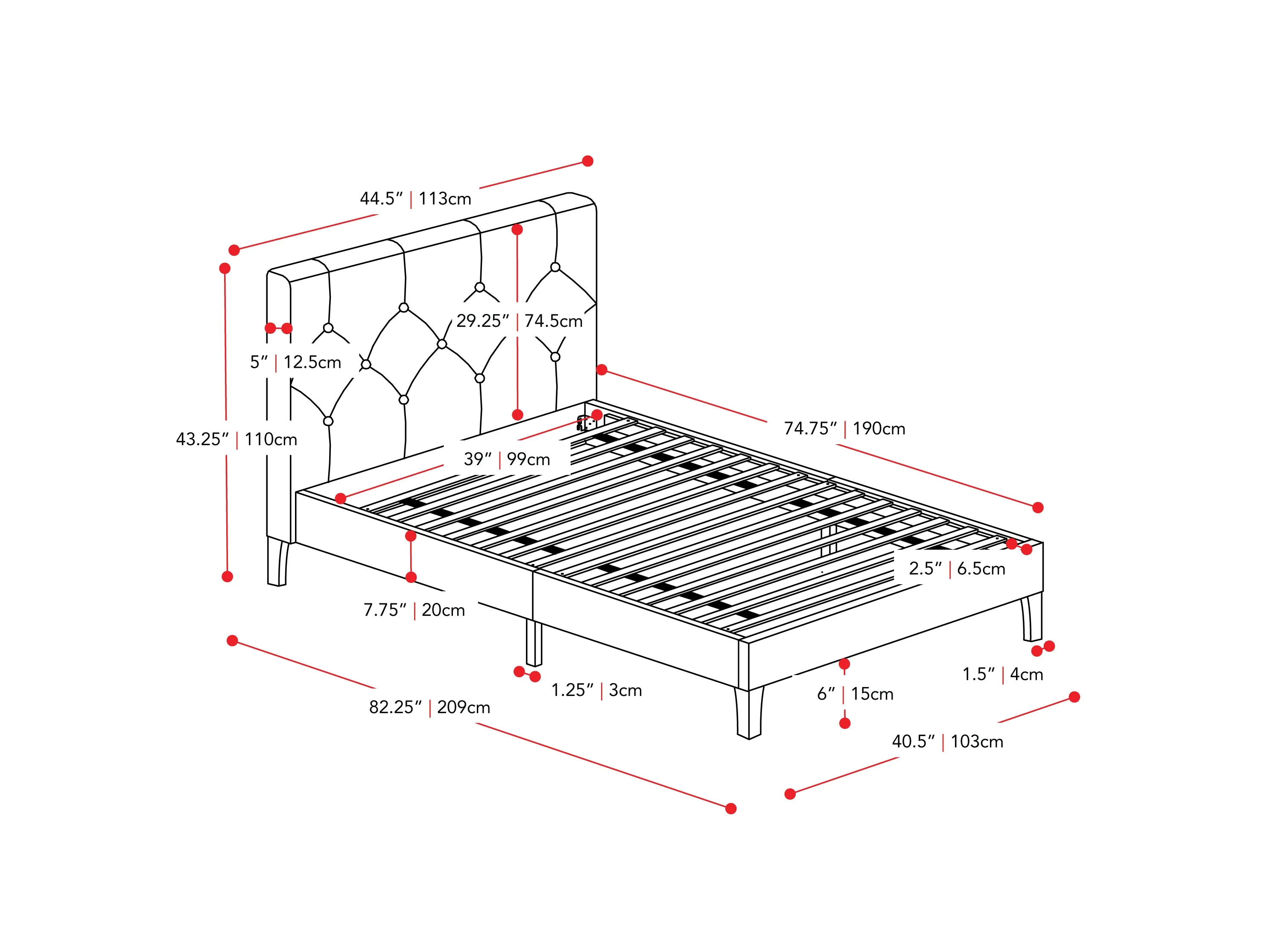 Button-Tufted Upholstered Single / Twin Bed