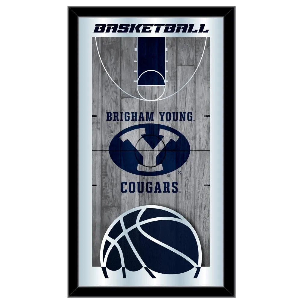 BYU Cougars HBS Navy Basketball Framed Hanging Glass Wall Mirror (26"x15")