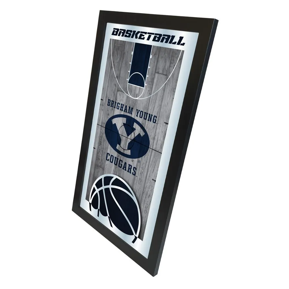 BYU Cougars HBS Navy Basketball Framed Hanging Glass Wall Mirror (26"x15")