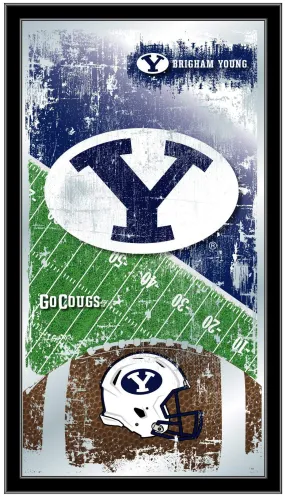 BYU Cougars HBS Navy Football Framed Hanging Glass Wall Mirror (26"x15")