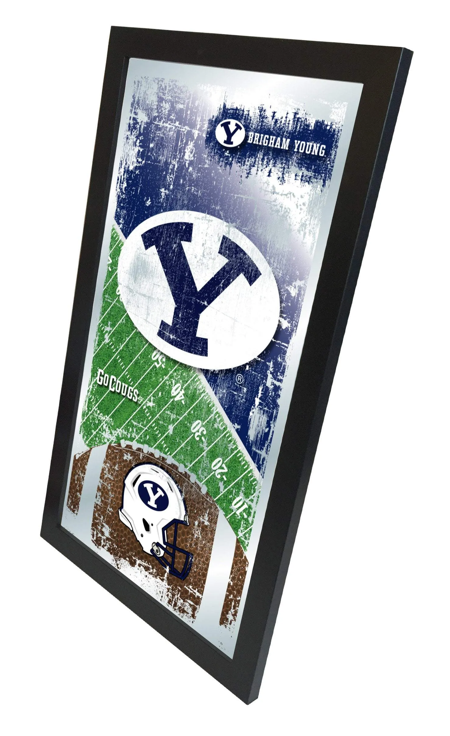 BYU Cougars HBS Navy Football Framed Hanging Glass Wall Mirror (26"x15")