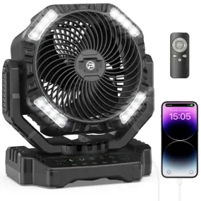 Camping Fan, 40000mAh Oscillating Rechargeable Battery Operated Fan, Portable Battery Powered Outdoor Tent Fan with Remote Light Hook for Camping Accessories Camper Patio Garage Jobsite Power Outrages