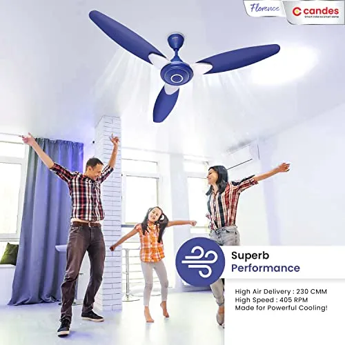 Candes Florence 1200mm/48 inch High Speed Anti-dust Decorative 3 Star Rated Ceiling Fan(100% CNC Winding) 405 RPM (2 Yrs Warranty) (Silver Blue, Pack of 1)