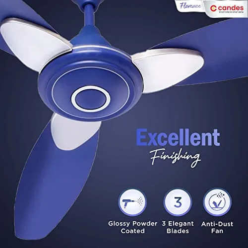 Candes Florence 1200mm/48 inch High Speed Anti-dust Decorative 3 Star Rated Ceiling Fan(100% CNC Winding) 405 RPM (2 Yrs Warranty) (Silver Blue, Pack of 1)