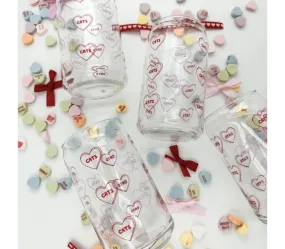 Cats Candy Hearts 16 oz Can Glass Cup-Dishwasher Safe