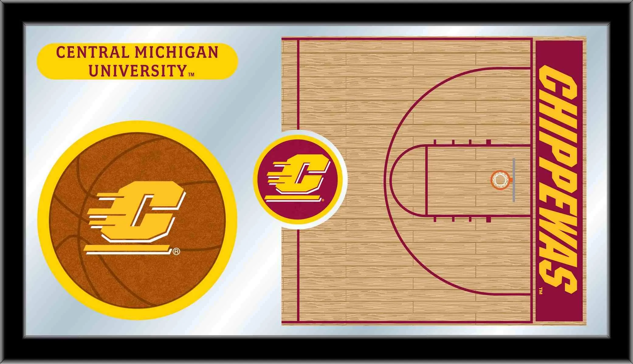 Central Michigan Chippewas HBS Basketball Framed Glass Wall Mirror (26"x15")