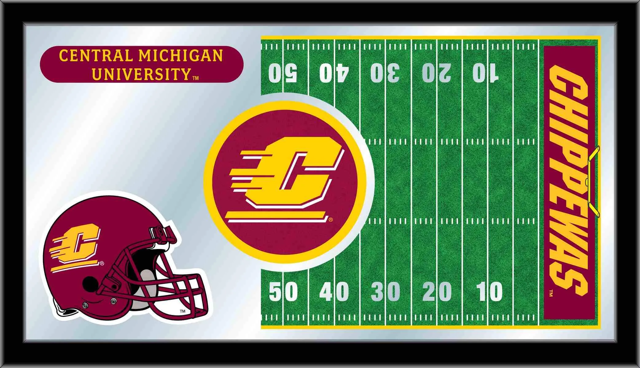 Central Michigan Chippewas HBS Football Framed Glass Wall Mirror (26"x15")