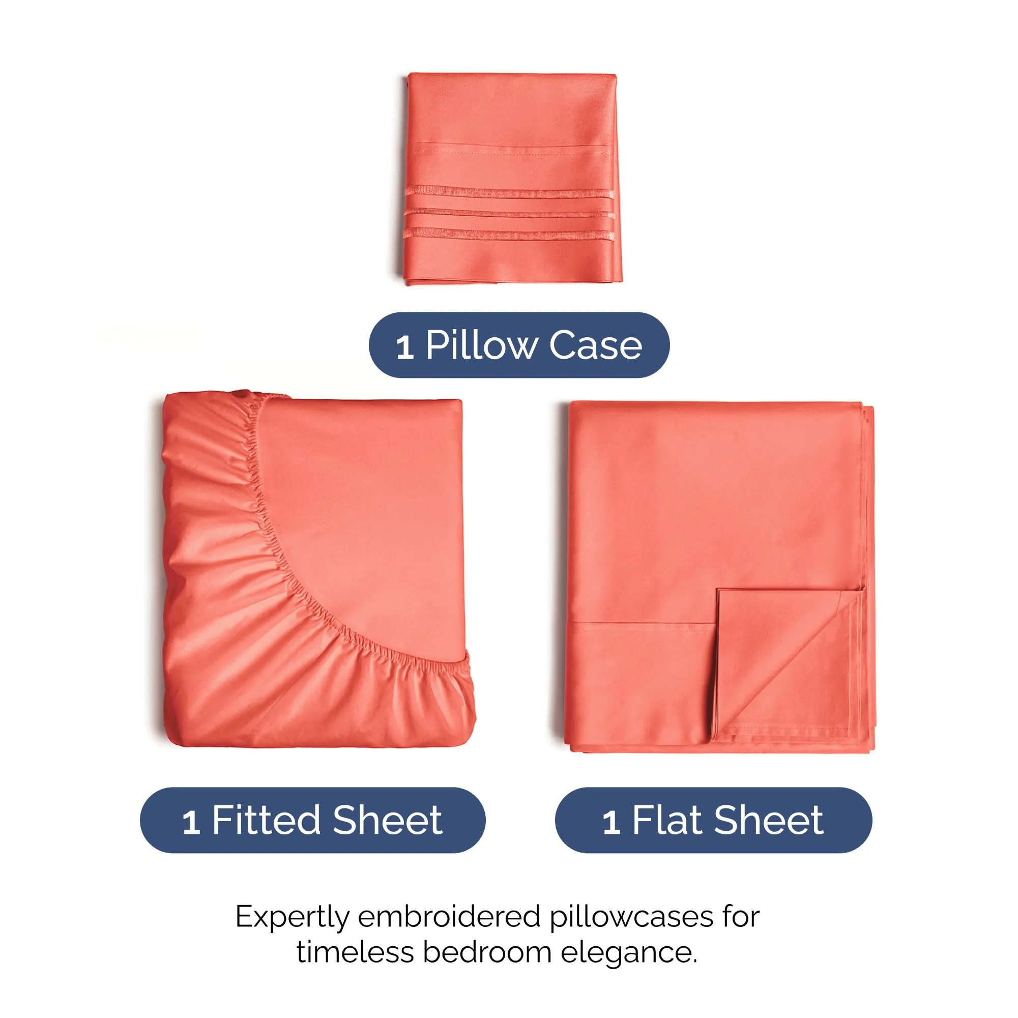 CGK Unlimited 4 Piece Sheet Set - Size Cal King, King, Queen, Full and Twin Hotel Luxury Bed Sheets - Extra Soft - Deep Pockets - Easy Fit - Breathable & Cooling Sheets (Twin XL, Coral)