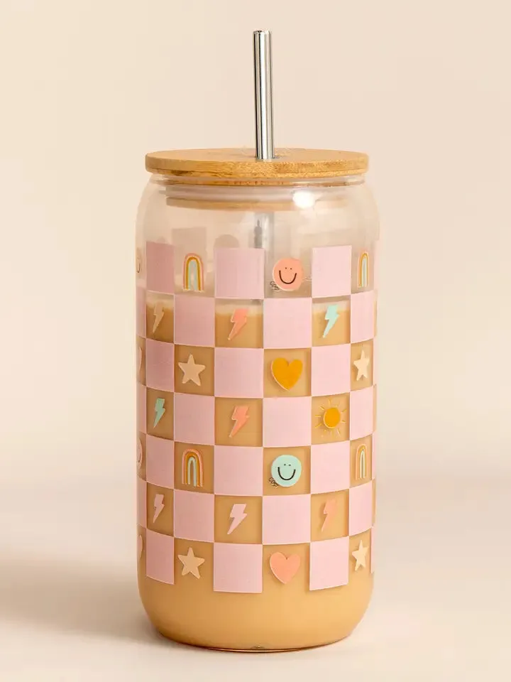 Checkerboard Icons Glass Can Tumbler