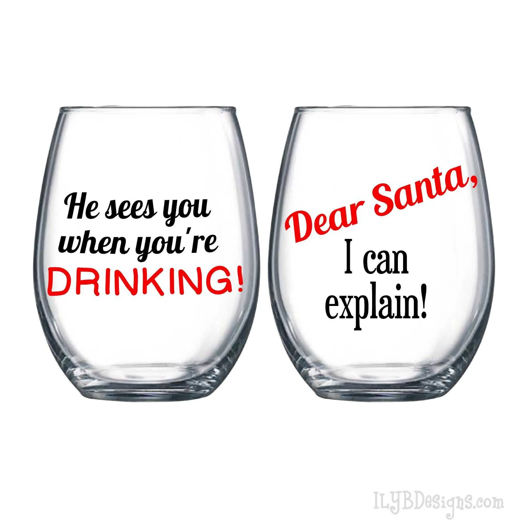 Christmas Wine Glass Gift Set - Dear Santa I Can Explain Wine Glass - He Sees You When You're Drinking Wine Glass - Christmas Gift