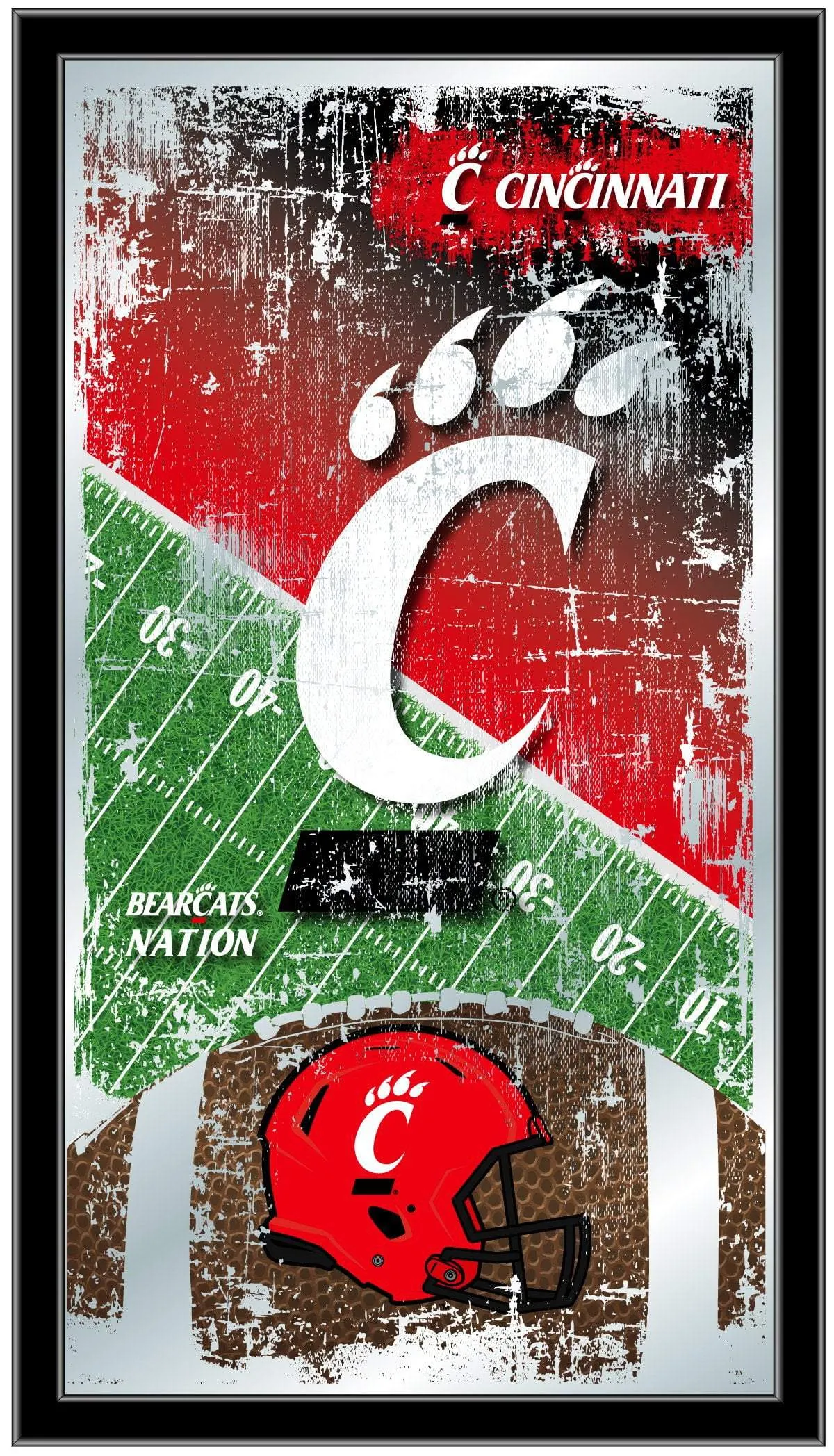 Cincinnati Bearcats HBS Football Framed Hanging Glass Wall Mirror (26"x15")