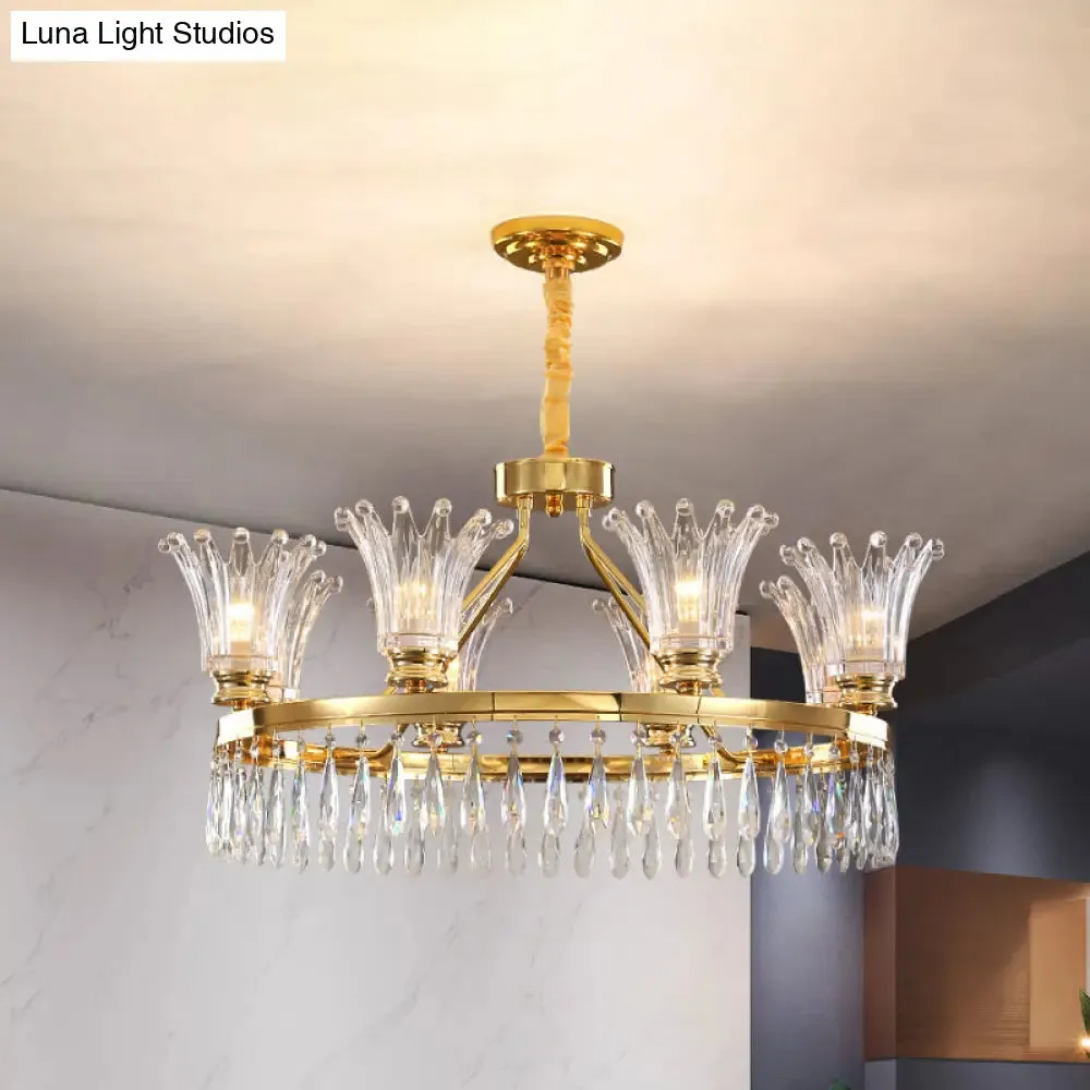 Classic Gold Flared Chandelier with Clear Crystals - 5/8 Bulb Ceiling Pendant