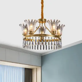 Classic Gold Flared Chandelier with Clear Crystals - 5/8 Bulb Ceiling Pendant