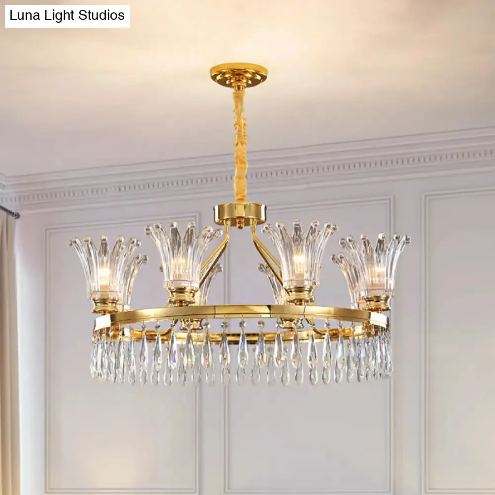 Classic Gold Flared Chandelier with Clear Crystals - 5/8 Bulb Ceiling Pendant