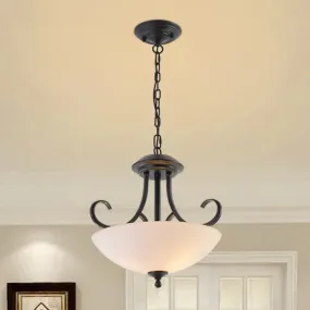 Classic White Frosted Glass 3-Bulb Pendant Chandelier with Scroll Arm