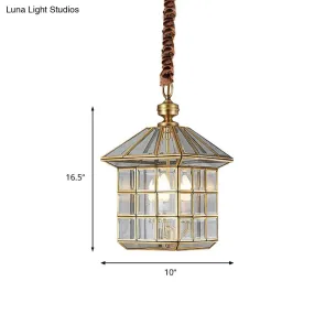 Clear Glass Colonial Yard Chandelier Light - 10"/12" W Lantern Pendant Lamp with 3 Bulbs