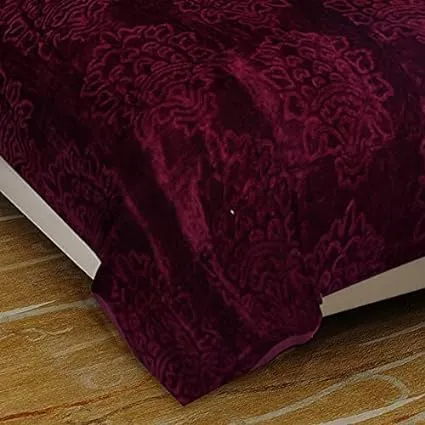 CLICK TICK Mink Floral Embossed Super Soft Heavy Bed Velvet for Winter Blanket Quilt (Wine, Double Bed)