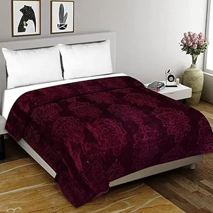 CLICK TICK Mink Floral Embossed Super Soft Heavy Bed Velvet for Winter Blanket Quilt (Wine, Double Bed)