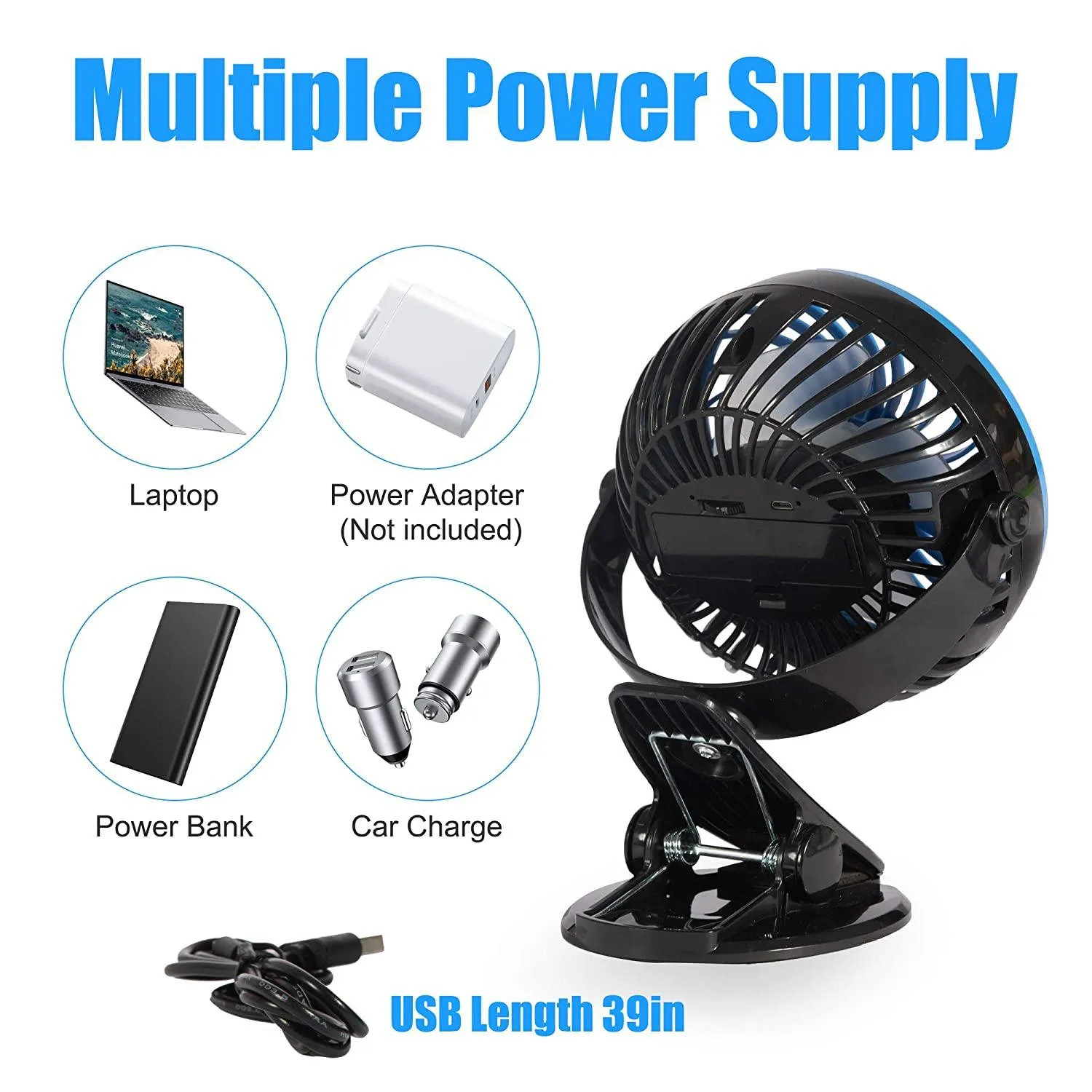 Clip on Desk Portable Fan for Stroller Battery Operated Small Personal Fan for Treadmill Bed Grow Tent Rechargeable,USB Powered Lithium Ion Fan