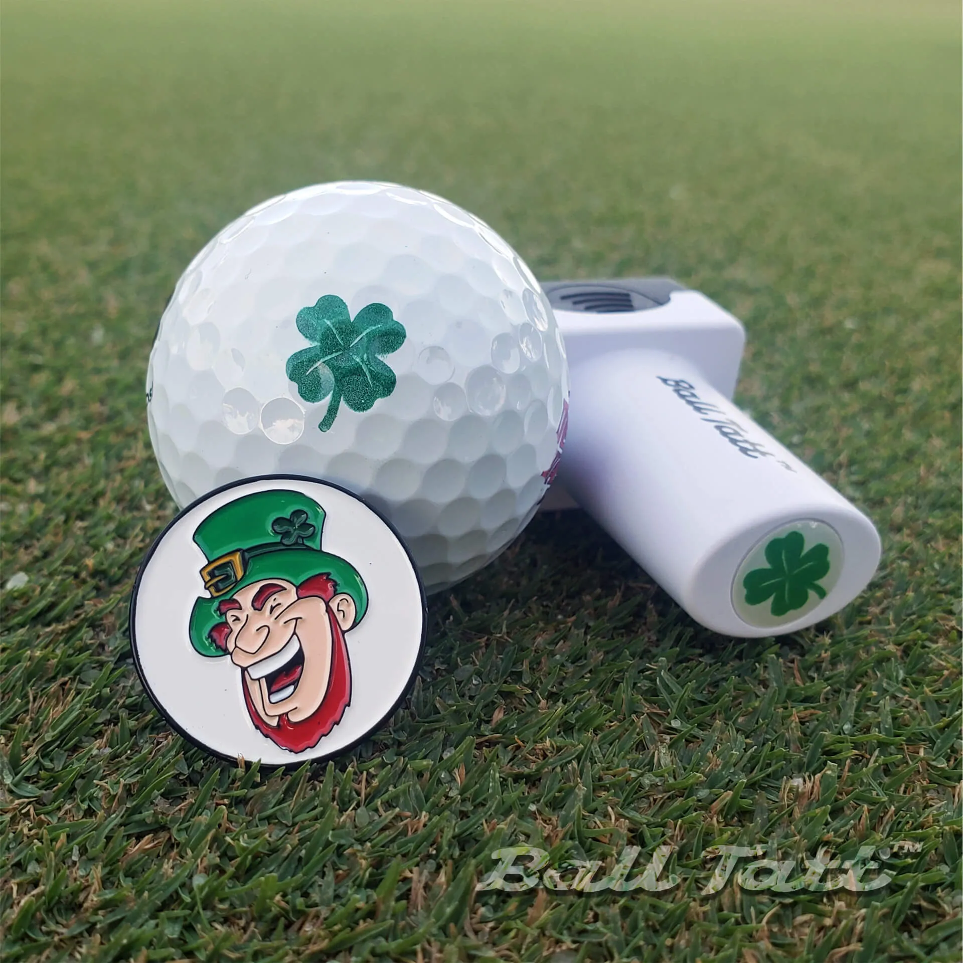 Clover Golf Ball Stamp and Leprechaun Ball Marker Gift Set