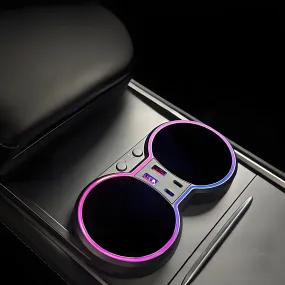 Console Cup Holder Expansion Dock with Lighting for Tesla Model 3/Y