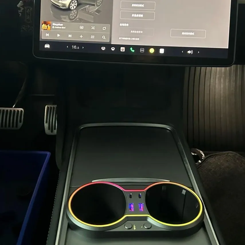 Console Cup Holder Expansion Dock with Lighting for Tesla Model 3/Y