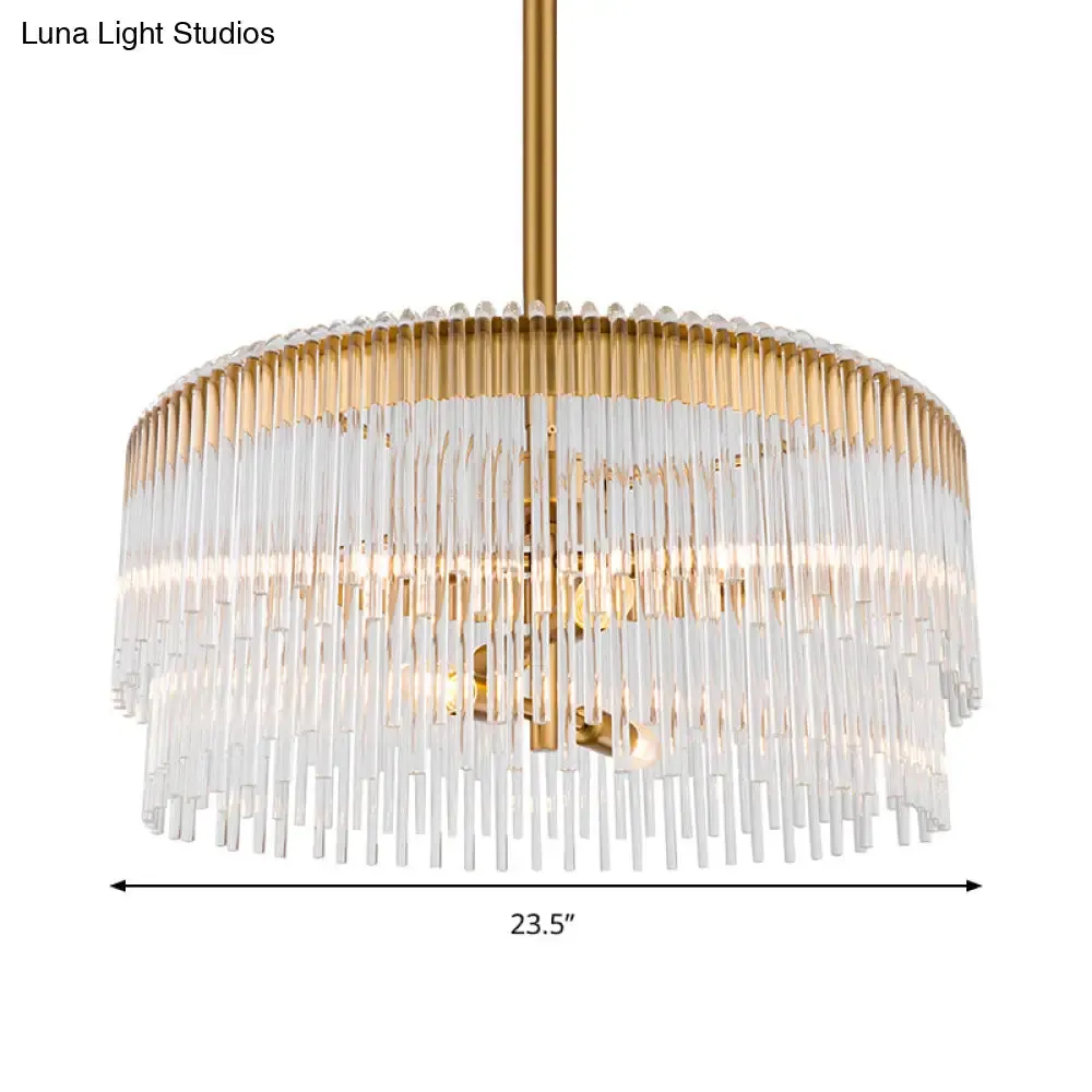 Contemporary Clear Crystal Chandelier: 6-Light Brass Pendant for Living Room