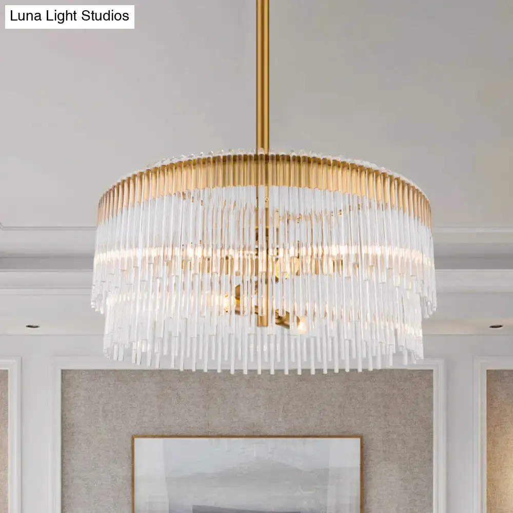 Contemporary Clear Crystal Chandelier: 6-Light Brass Pendant for Living Room