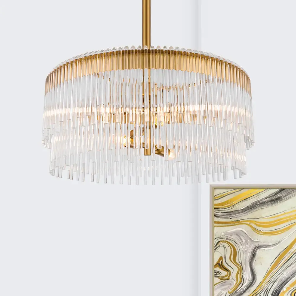 Contemporary Clear Crystal Chandelier: 6-Light Brass Pendant for Living Room