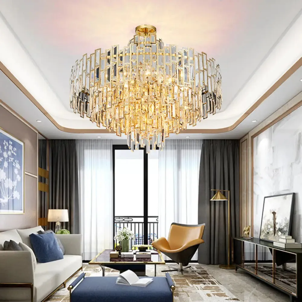 Contemporary Crystal Tiered Hanging Chandelier - 8/13 Heads - 23.5"/31.5" - Gold Hanging Light for Living Room