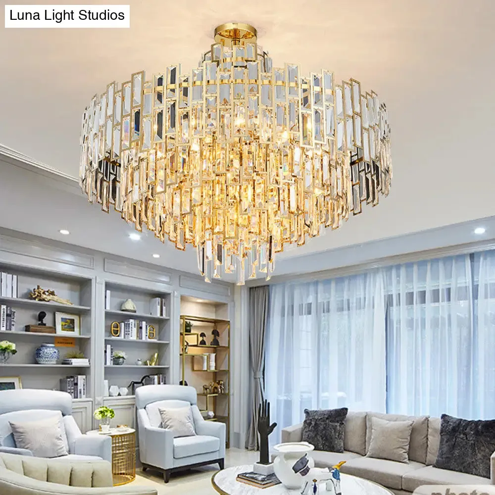 Contemporary Crystal Tiered Hanging Chandelier - 8/13 Heads - 23.5"/31.5" - Gold Hanging Light for Living Room