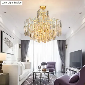 Contemporary Crystal Tiered Hanging Chandelier - 8/13 Heads - 23.5"/31.5" - Gold Hanging Light for Living Room