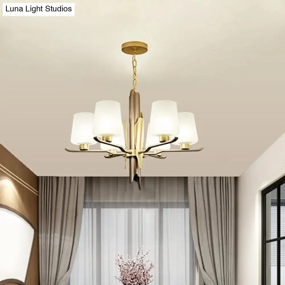 Contemporary Gold Frosted Glass Conical Pendant Chandelier with 6 Heads