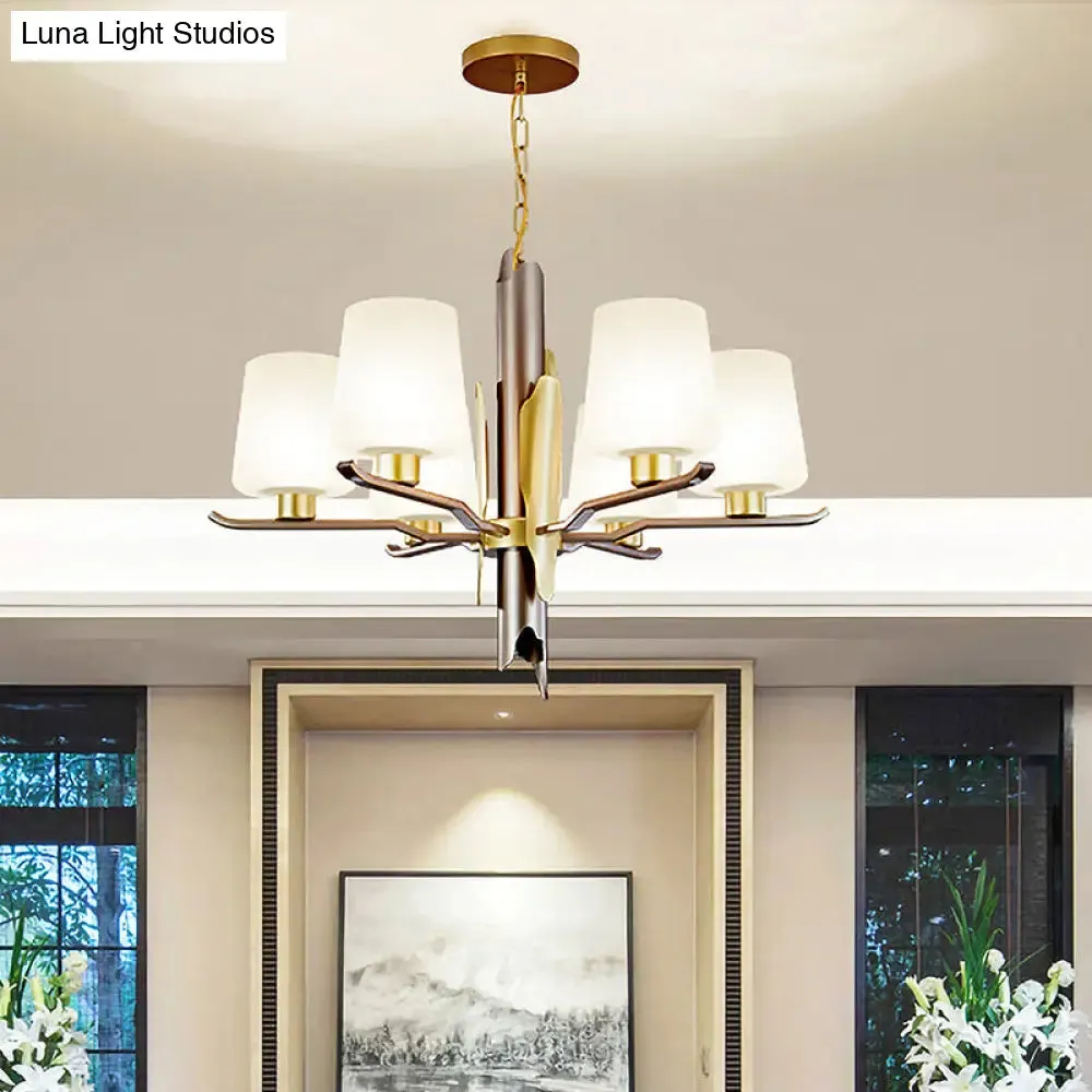 Contemporary Gold Frosted Glass Conical Pendant Chandelier with 6 Heads