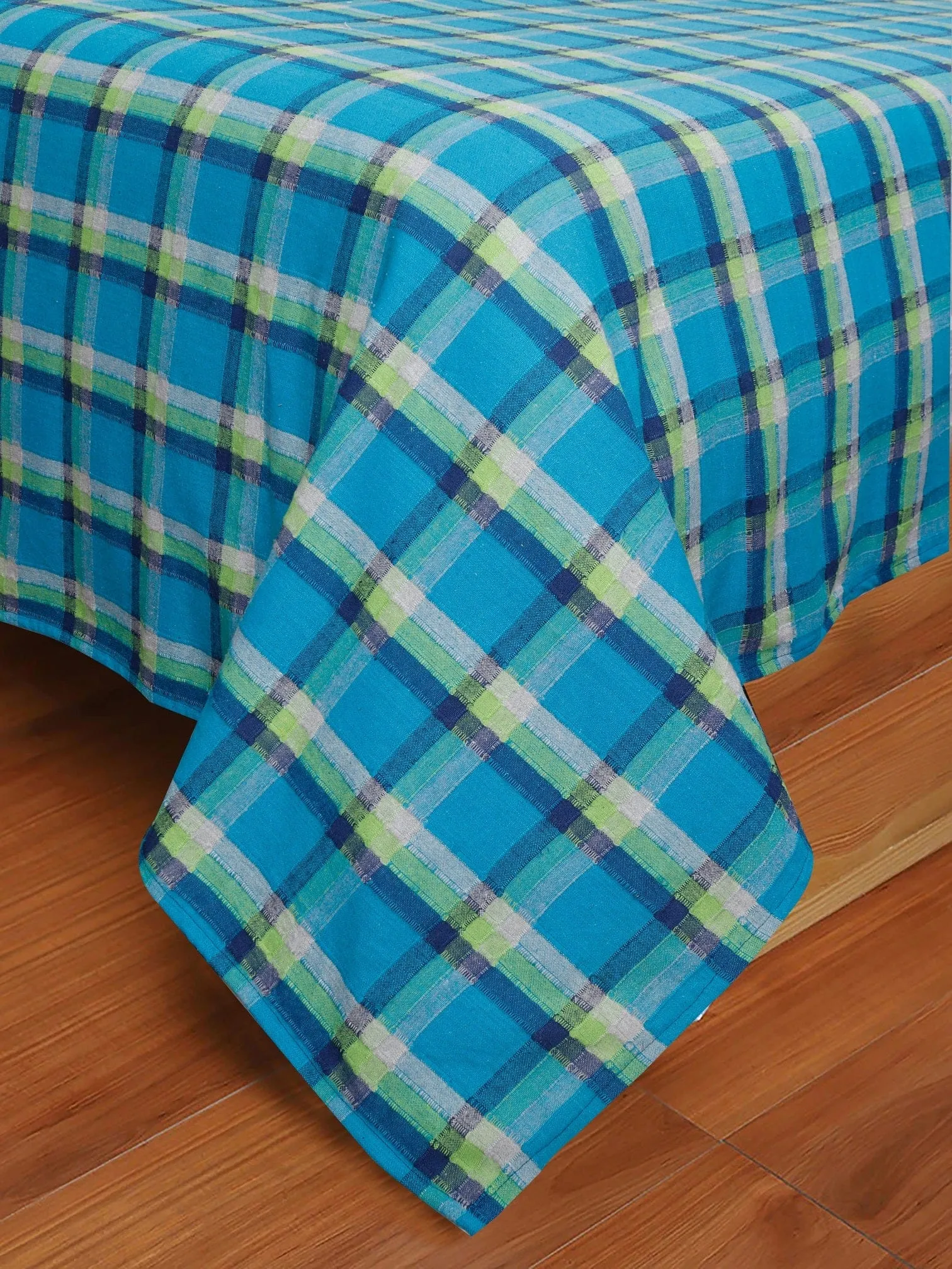 Cotton Dobby Checkered Bedsheet with Pillow Covers (Blue) - available sizes, Single, Double/Queen, King and Super King