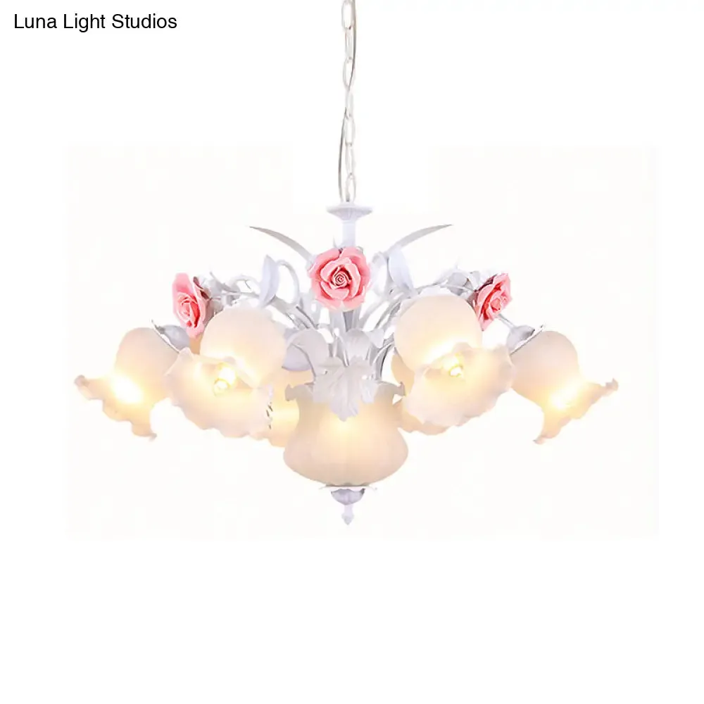 Countryside Blossom Chandelier - 8 Head White Glass Pendant Ceiling Light for Dining Room