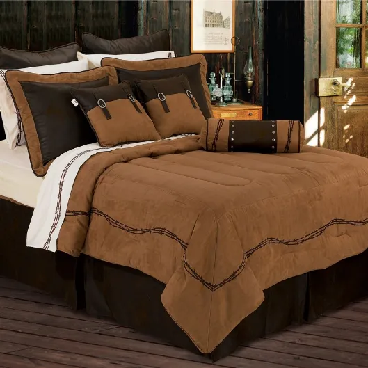 Cowgirl Kim Barbwire Comforter Set~ Tan Faux Suede