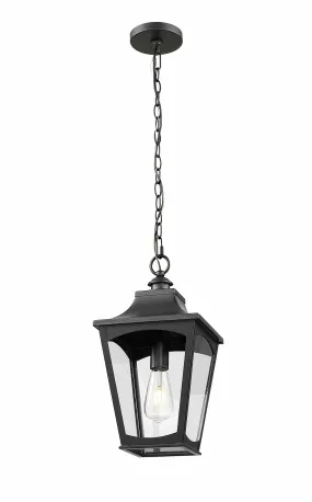 Curry Outdoor Hanging Lantern - Powder Coated Black - Clear Glass - 9in. Diameter - E26 Medium Base