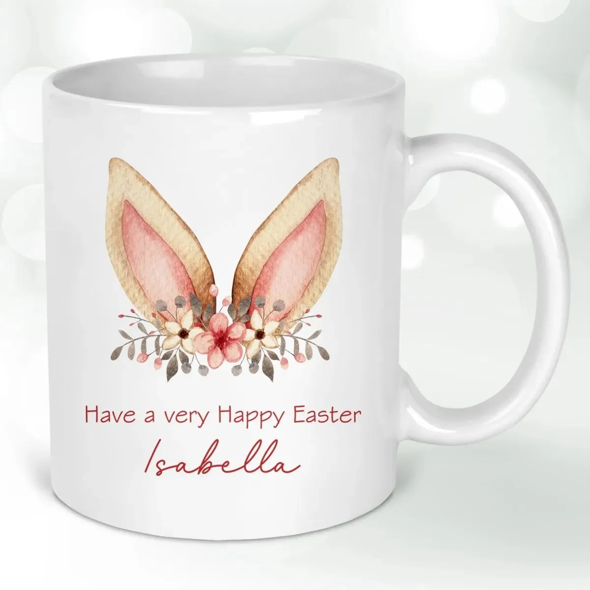 Customisable Easter Mug - Enamel Bunny Design with Flowers - Gift for Children