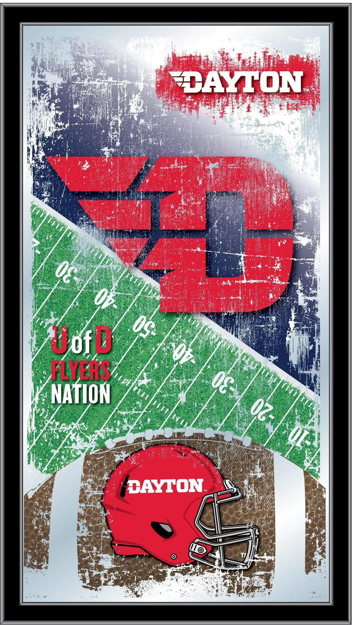 Dayton Flyers HBS Red Football Framed Hanging Glass Wall Mirror (26"x15")