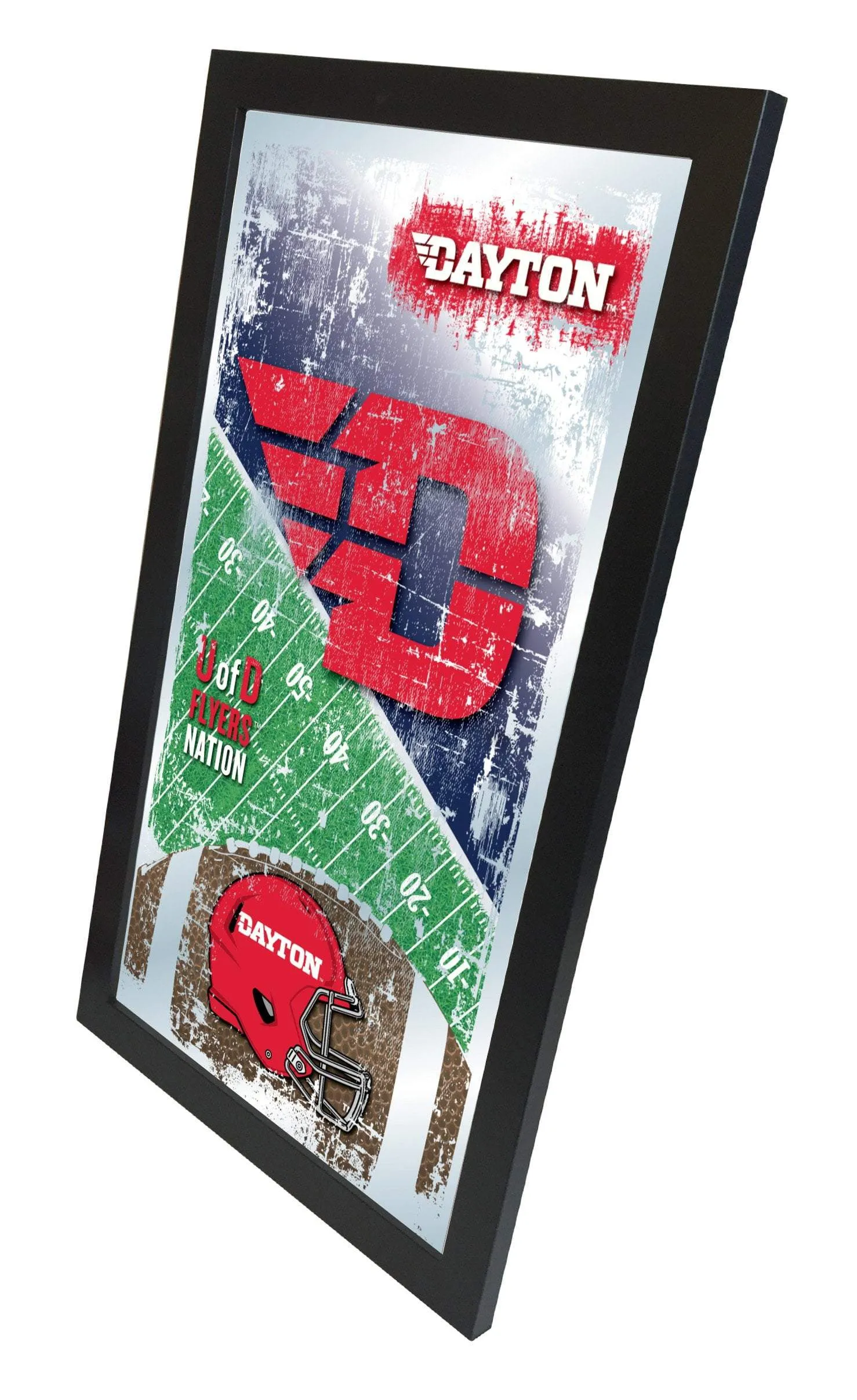 Dayton Flyers HBS Red Football Framed Hanging Glass Wall Mirror (26"x15")