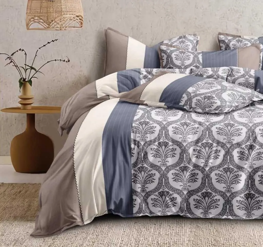 DECOR2ADMIRE 300TC Premium Glace Cotton Printed Super King Size Double Bedsheet with Two Pillow Covers, 108 * 108 Inches or 9ft by 9ft or 275 cm x 275 cm (Grey Abstract Print)