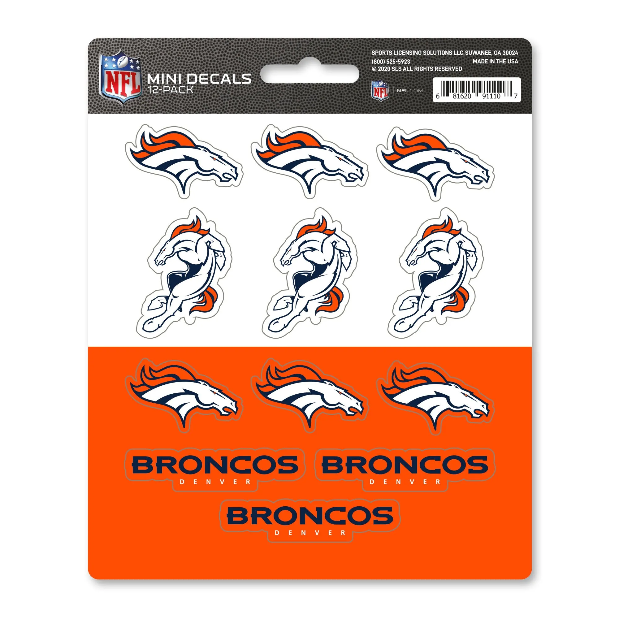 Denver Broncos 12 Count Mini Decal Sticker Pack