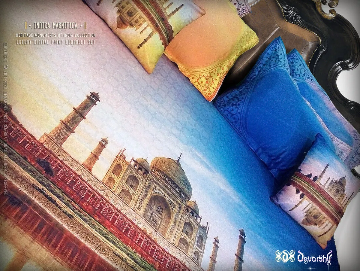 Devarshy Luxurious Taj Mahal Digital Print King size Designer Bedsheet Set