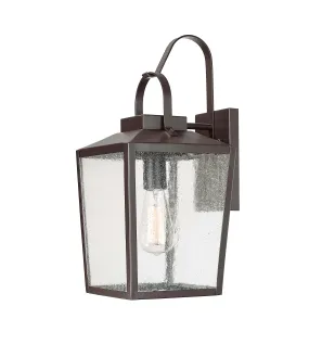 Devens Outdoor Wall Sconce - Powder Coated Bronze - Clear Seeded Glass - 9.375in. Extension - E26 Medium Base