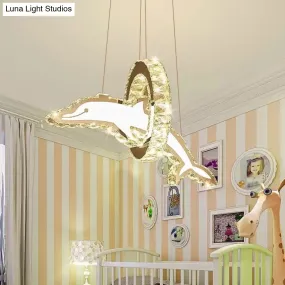 Dolphin and Ring Chandelier Kids LED Pendant Light for Nursery - Crystal, Stainless Steel Fixture