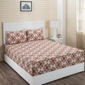 Donatella Cadence Printed 144 TC 100% Cotton Orange Bed Sheet