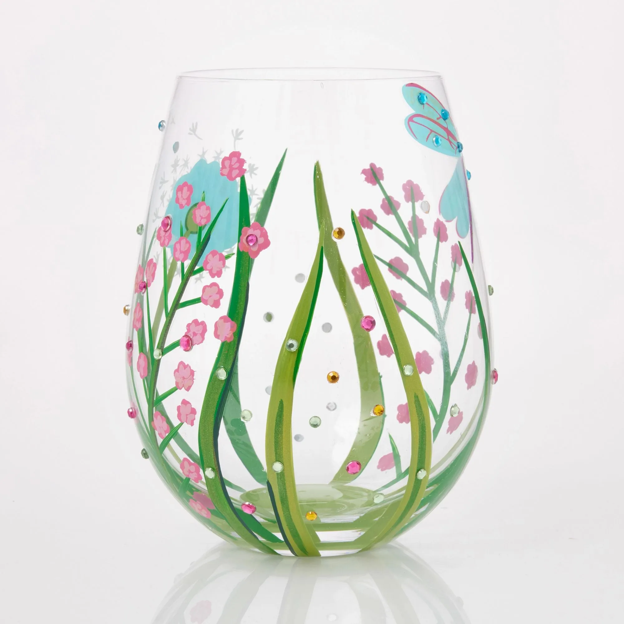 Dragonfly Hand painted Stemless Wine Glass, 20 oz.