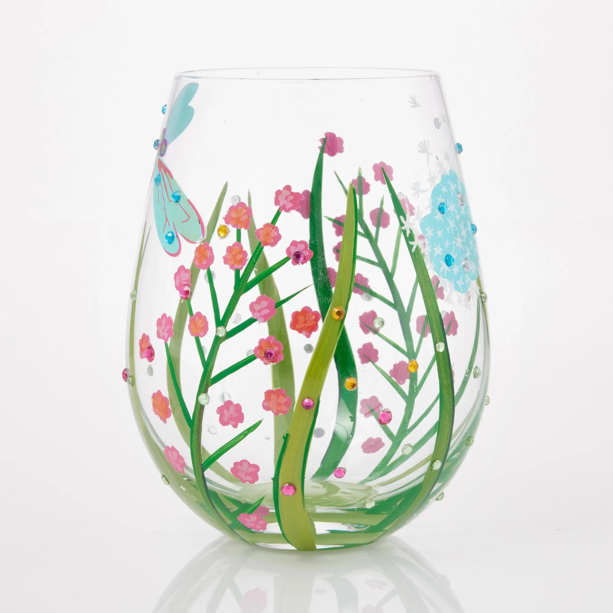 Dragonfly Hand painted Stemless Wine Glass, 20 oz.